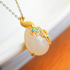Natural Stone Dragon Phoenix Pendant - Spiritual Energy for Vintage Court Style