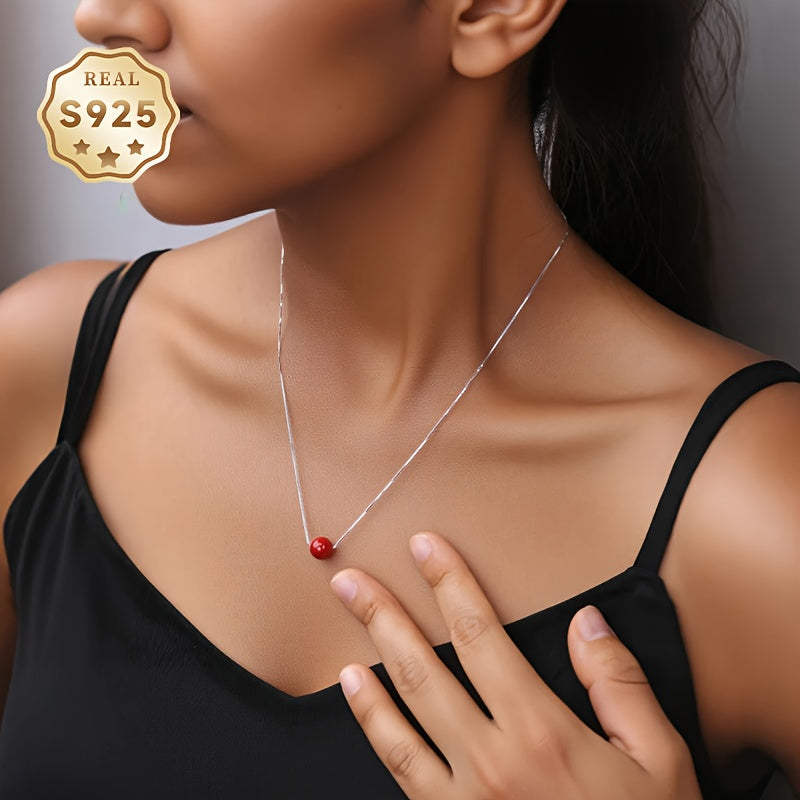 Cinnabar Necklace - 925 Silver with Red Cinnabar 'Longing Bean' for Harmony & Protection