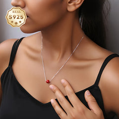 Cinnabar Necklace - 925 Silver with Red Cinnabar 'Longing Bean' for Harmony & Protection