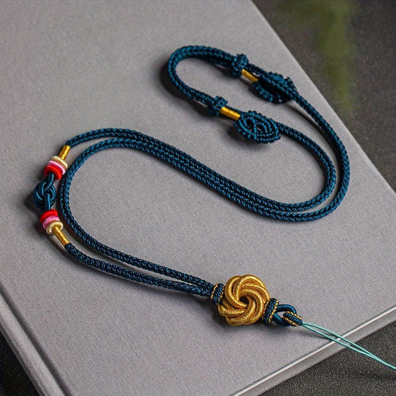 Golden Woven Rope Knot Necklace - Handmade Bohemian Mandala Design for Protection and Positive Energy