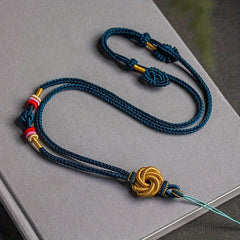 Golden Woven Rope Knot Necklace - Handmade Bohemian Mandala Design for Protection and Positive Energy