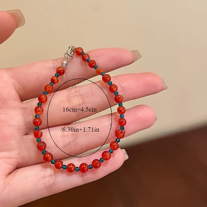 2pcs Retro Red & Green Beaded Bracelet Set - Stackable Harmony for Mother’s Day/Valentine’s Day