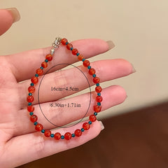 2pcs Retro Red & Green Beaded Bracelet Set - Stackable Harmony for Mother’s Day/Valentine’s Day