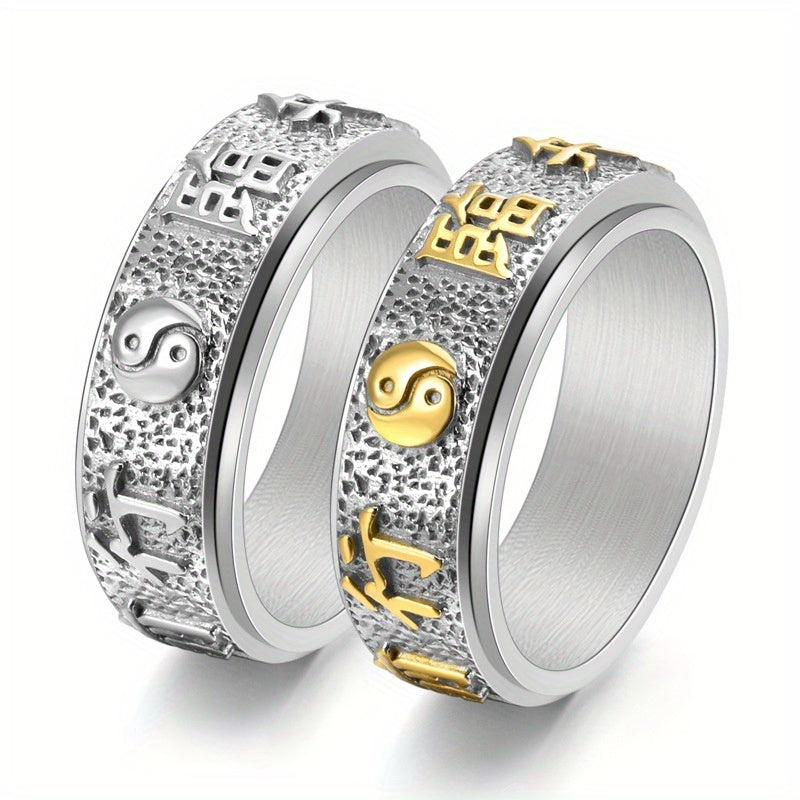 Men’s Stainless Steel Yin Yang Bagua Nine-Character Mantra Ring — Balance, Protection & Spiritual Harmony Amulet