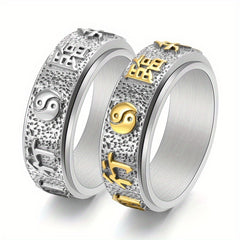 Men’s Stainless Steel Yin Yang Bagua Nine-Character Mantra Ring — Balance, Protection & Spiritual Harmony Amulet