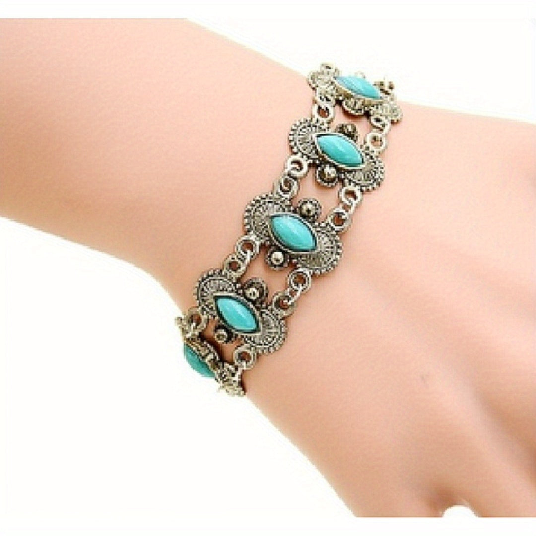 Vintage Tibetan Silvery Bohemian Turquoise Bracelet - Open Cuff with Mindful Energy & Spiritual Harmony