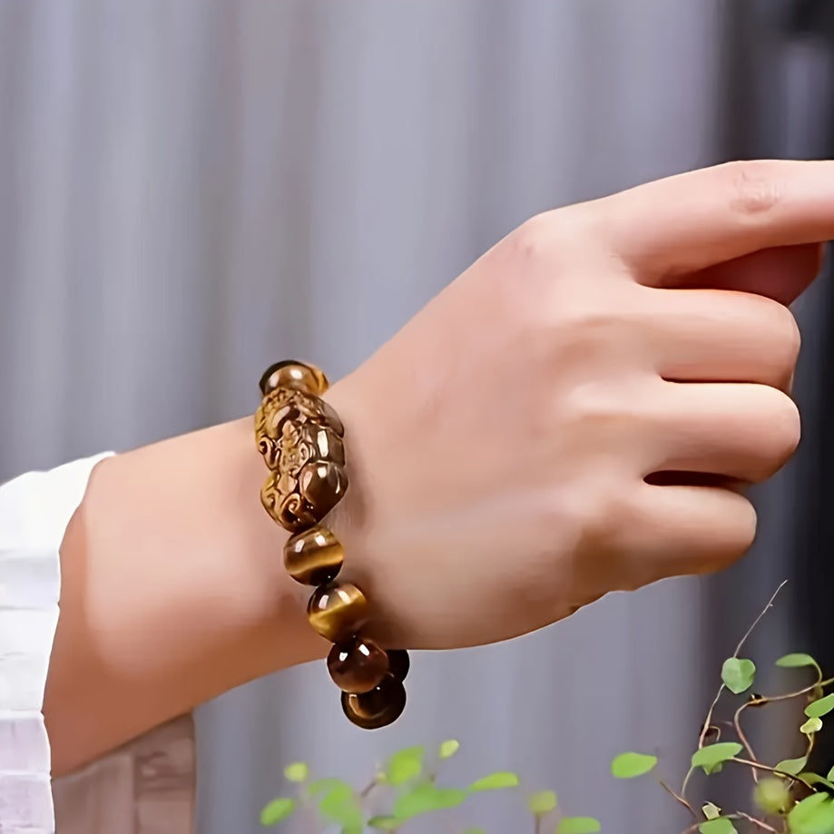 Natural Tiger Eye Stone Bracelet - Brown Beaded Unisex Jewelry for Energy Balance & Protection | August Birthstone Gift for Mind-Body-Spirit Harmony