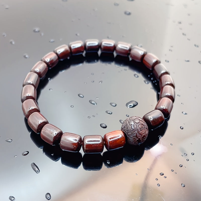 Sandalwood Beaded Bracelet - Vintage Style with Intricate Carvings for Spiritual Harmony