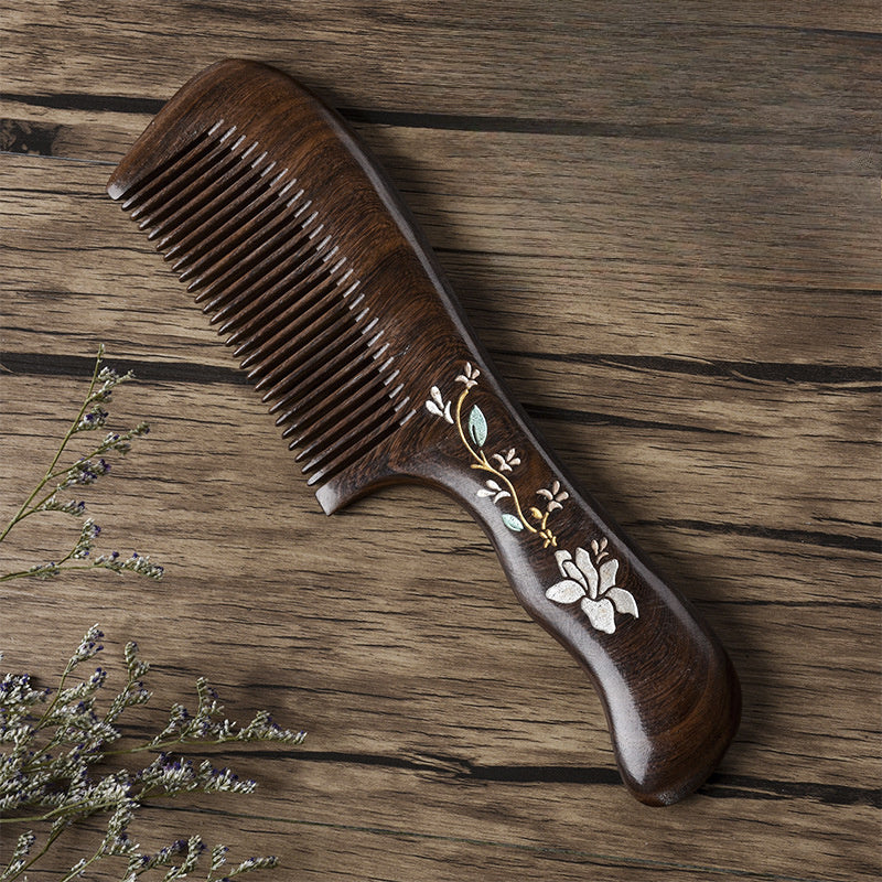 Black Golden Sandalwood Comb - Natural Handmade Massage Tool for Hair Care & Relaxation