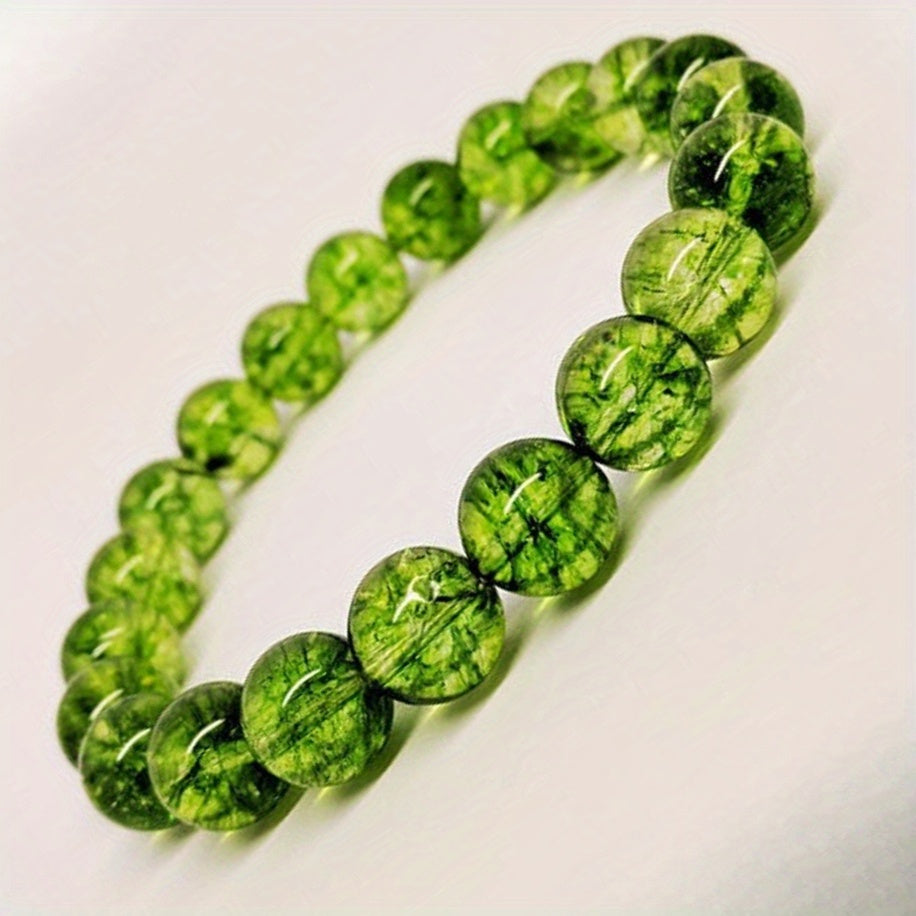 Handmade Natural Peridot Bracelet: August Birthstone Green Bead Elastic Bracelet for Forgiveness & Confidence