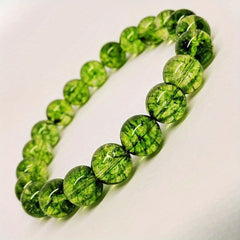 Handmade Natural Peridot Bracelet: August Birthstone Green Bead Elastic Bracelet for Forgiveness & Confidence