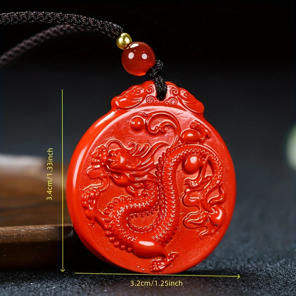 Cinnabar Dragon Pendant Red Energy Protection Good Fortune