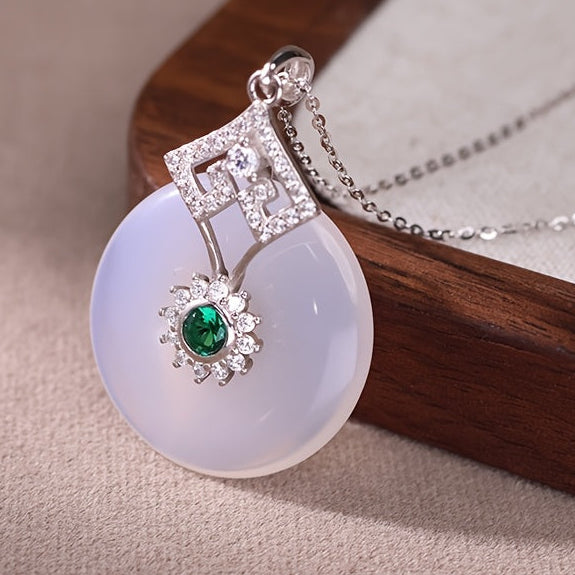 Women's Elegant Green Stone Pendant Necklace - S925 Silver Harmony & Protection Talisman