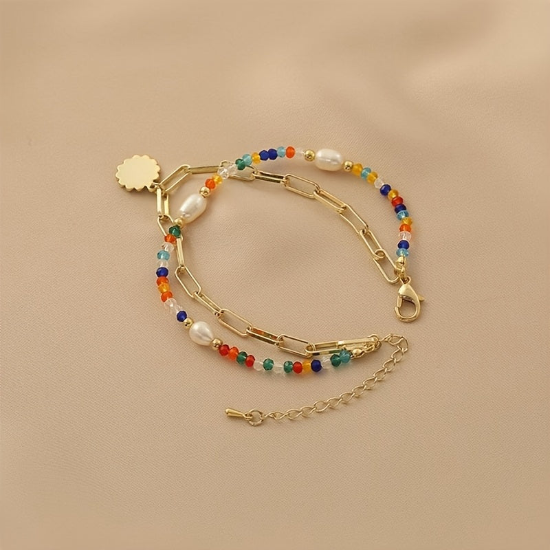 Bohemian Golden-Tone Beaded Bracelet — Joy & Creativity Enhancer with Daisy Charm