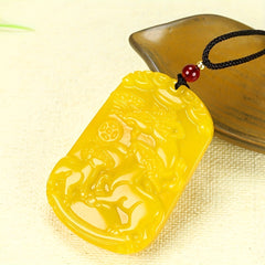 Yellow Jade Pendant with Three Sheep Charm - Unisex Amulet for Good Fortune and Harmony