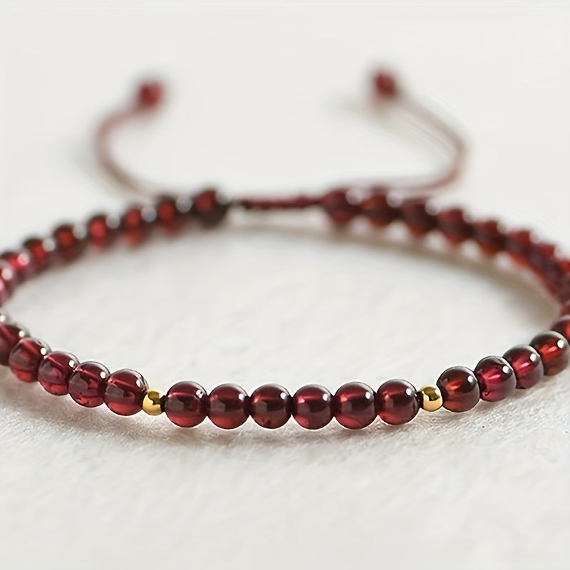 Elegant Red Garnet Braided Bracelet - Minimalist Design for Love & Protection