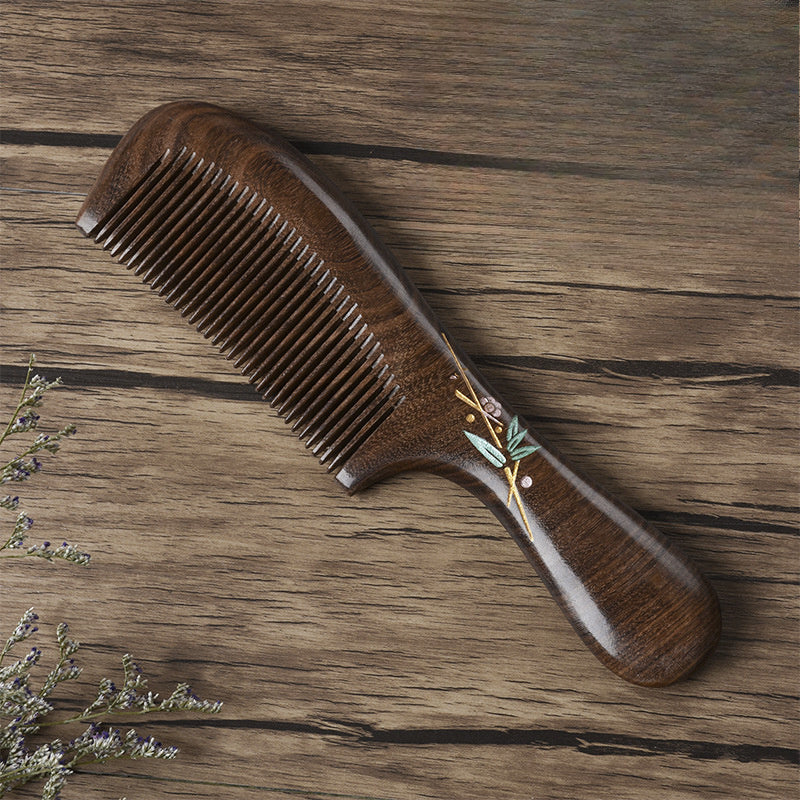 Black Golden Sandalwood Comb - Natural Handmade Massage Tool for Hair Care & Relaxation