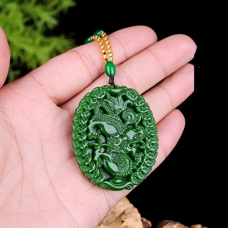 Bohemian Green Jade Dragon Pendant for Wealth & Prosperity - Lunar New Year Gift with Protective Powers