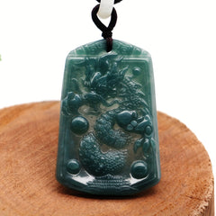 Natural Stone Dragon Pendant Necklace – Authentic Carved Amulet for Protection & Good Fortune