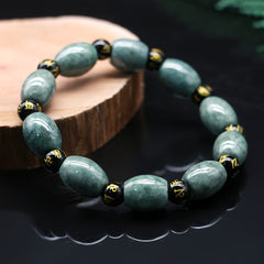 Natural Stone Men's Bracelet - Barrel Beads & Six-Word Mantra for Energy Protection