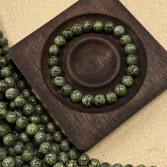 Handmade Natural Green Serpentine Bracelet - 8mm Elastic Fit Beads for Heart Chakra Healing & Prosperity
