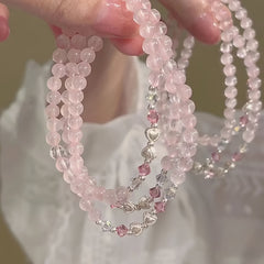 Boho-Chic Sweetheart Bowknot Beaded Bracelet - Pink & Blue Resin Beads for Emotional Balance & Creative Expression