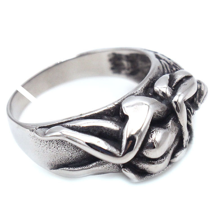 European American Retro Men’s Stainless Steel Masculine Love Hug Ring — Spiritual Energy, Emotional Harmony & Vitality Amulet