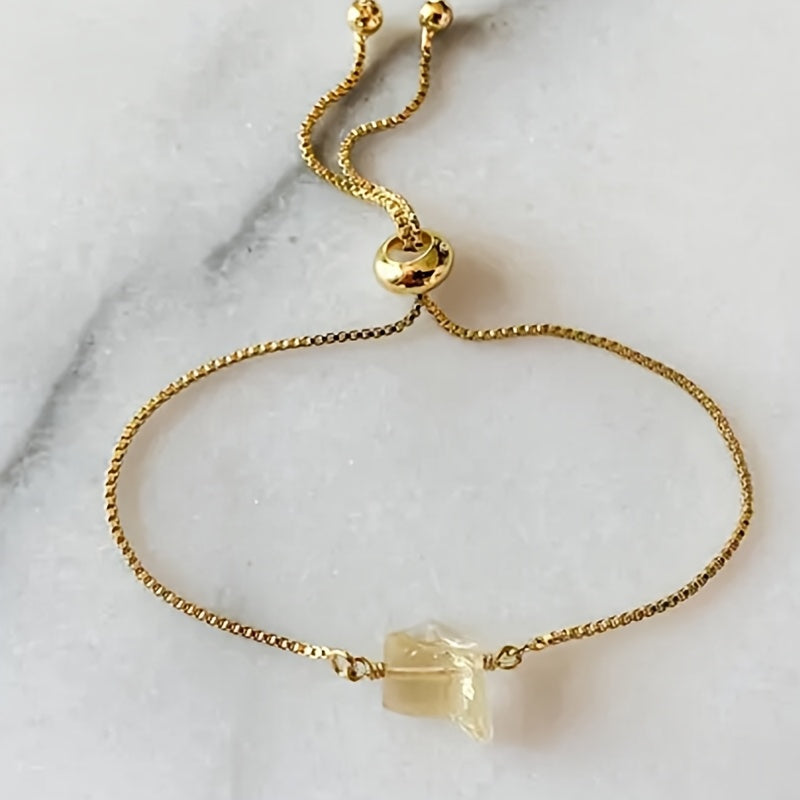 1pc Natural Citrine Stone Bracelet - Wealth Stone for, Boho Vintage Oval Citrine Bead Chain, Daily Wear & Special Occasions