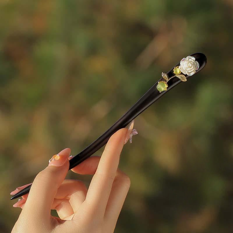 Elegant 2pcs Rose Hairpin Set - Antique Wooden Design for Stylish Updos, Perfect Gift for Women - Ideal for Christmas, New Year & Birthdays, Plate Hair, Hairstyle Design Accessories, Chinese Classical Headwear with Mindful Energy Flow