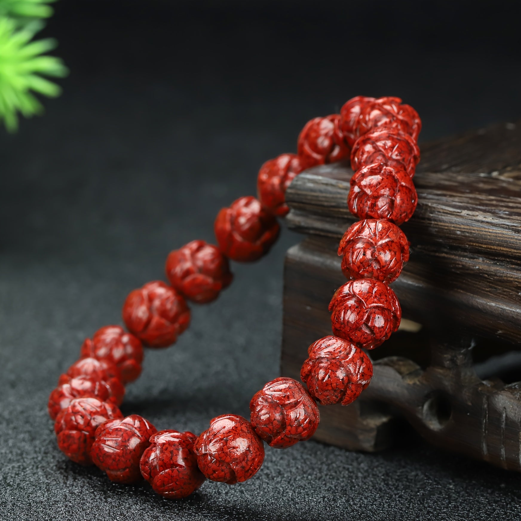 Red Lotus Bead Bracelet - High-Content Cinnabar Stone, Grounding Energy & Spiritual Protection