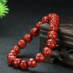 Red Lotus Bead Bracelet - High-Content Cinnabar Stone, Grounding Energy & Spiritual Protection