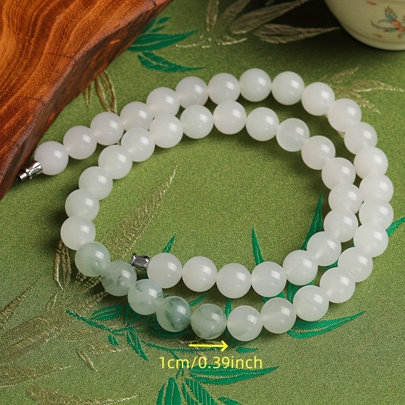 Natural White Jade Beaded Necklace for Men, Elegant Unisex Style, Calming Energy & Inner Peace
