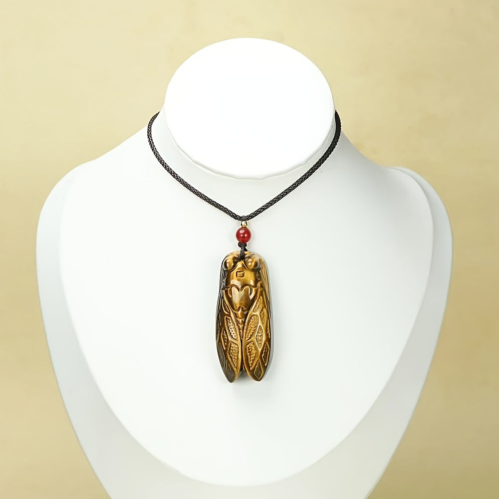 Natural Stone Pendant - Bohemian Style Unisex Jewelry with Cicada Symbol for Good Fortune