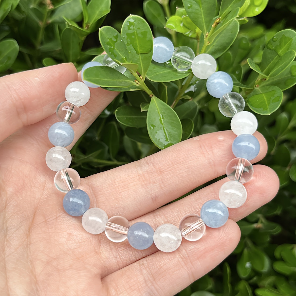 Angelite & Clear Quartz Bracelet - Good Luck & Prosperity Unisex Jewelry