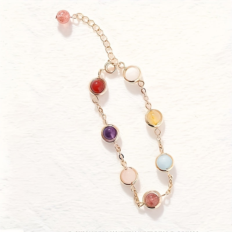 1pc Women's Elegant Luxury Natural Stone & Crystal Bead Bracelet - Multi-Color Energy Boost - Perfect Gift for Special Occasions