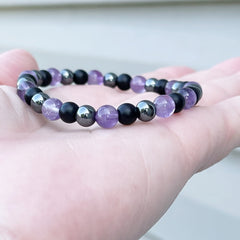 Grounding Protection Amethyst Hematite Bracelet - Spiritual Energy & Luck for Yoga Meditation