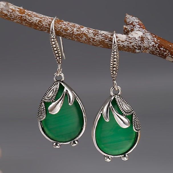 Elegant Green Emerald Dangle Earrings: Vintage Style for Daily Wear & Spiritual Harmony
