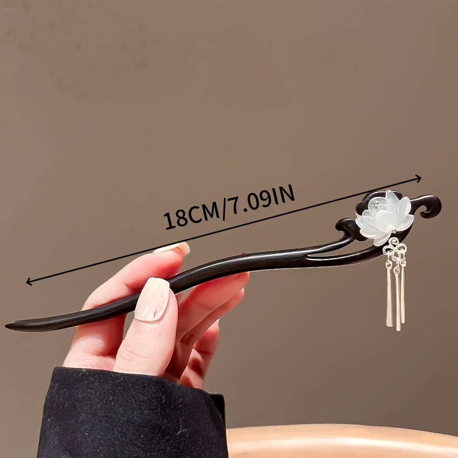 New Chinese Style Lotus Hairpin For Women - Ancient Wooden Disc Design with Hanfu Qipao Energy Flow for Mindful Adornment