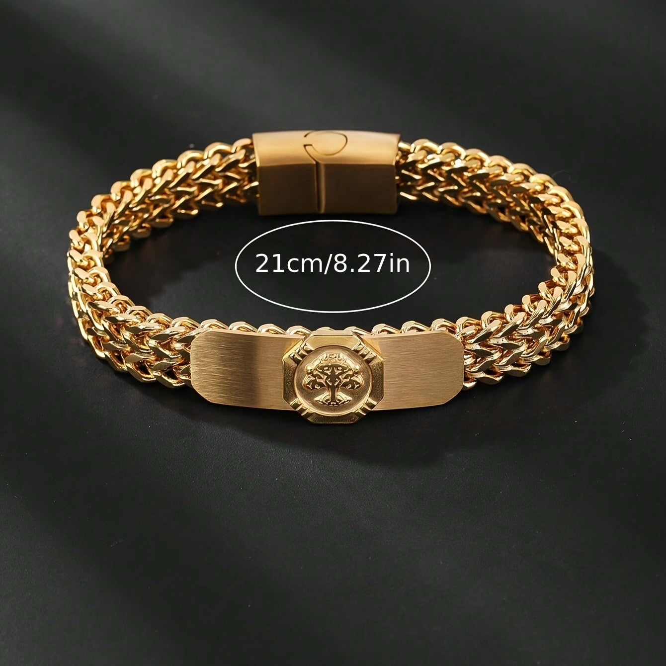 Elegant 304 Stainless Steel Tree Design Men's Bracelet - Golden Plated Magnetic Clasp for Energy Protection & Couple Gifts
