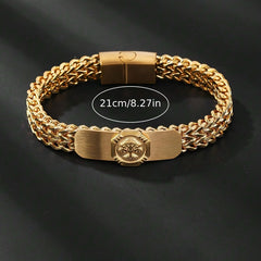 Elegant 304 Stainless Steel Tree Design Men's Bracelet - Golden Plated Magnetic Clasp for Energy Protection & Couple Gifts