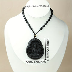 Black Amber Pendant with Maitreya Bodhisattva Guanyin for Healing Protection