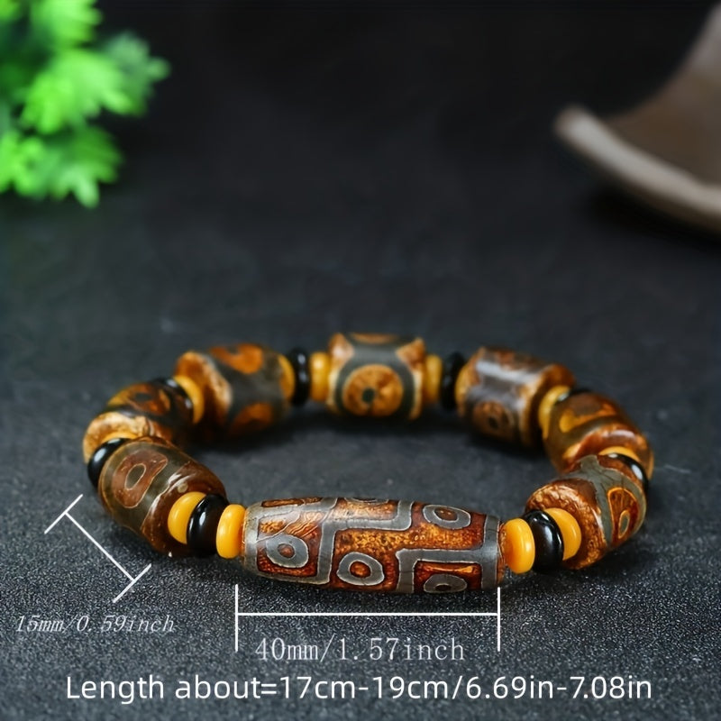 Vintage Dzi Agate Protection Bracelet — Grounding, Prosperity & Energy Balance | Unisex Handmade Beads (17–19 cm Adjustable)