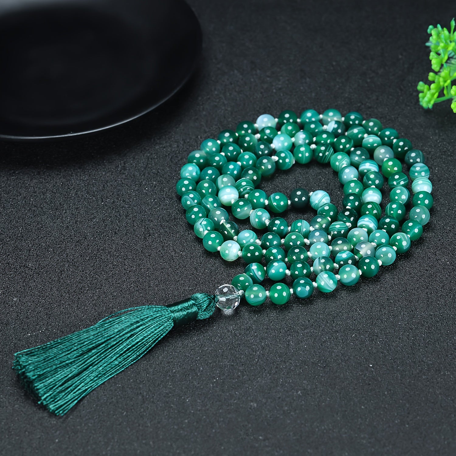 Natural Agate Mala Necklace - 108 Beads for Spiritual Healing & Daily Wear