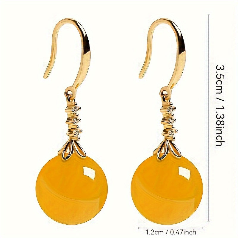 Golden Agate Dangle Earrings: Chinese Court Style for Spiritual Harmony & Everyday Elegance