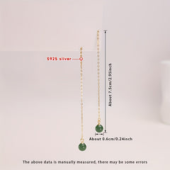 Fashionable Dangle Earrings with Green Natural Stone - S925 Silver Long Earrings for Daily Wear & Gifting