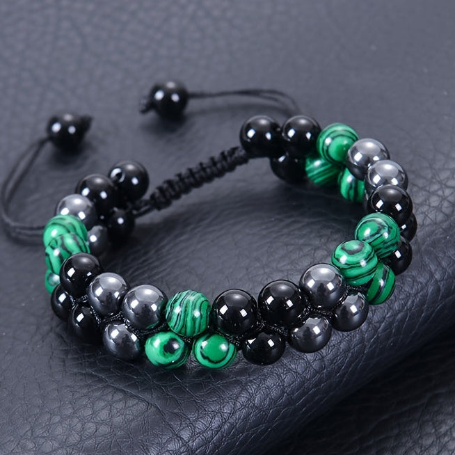 Handcrafted Green Malachite Double-Layer Braided Bracelet - Sporty Natural Stone Fashion with Energy Balancing