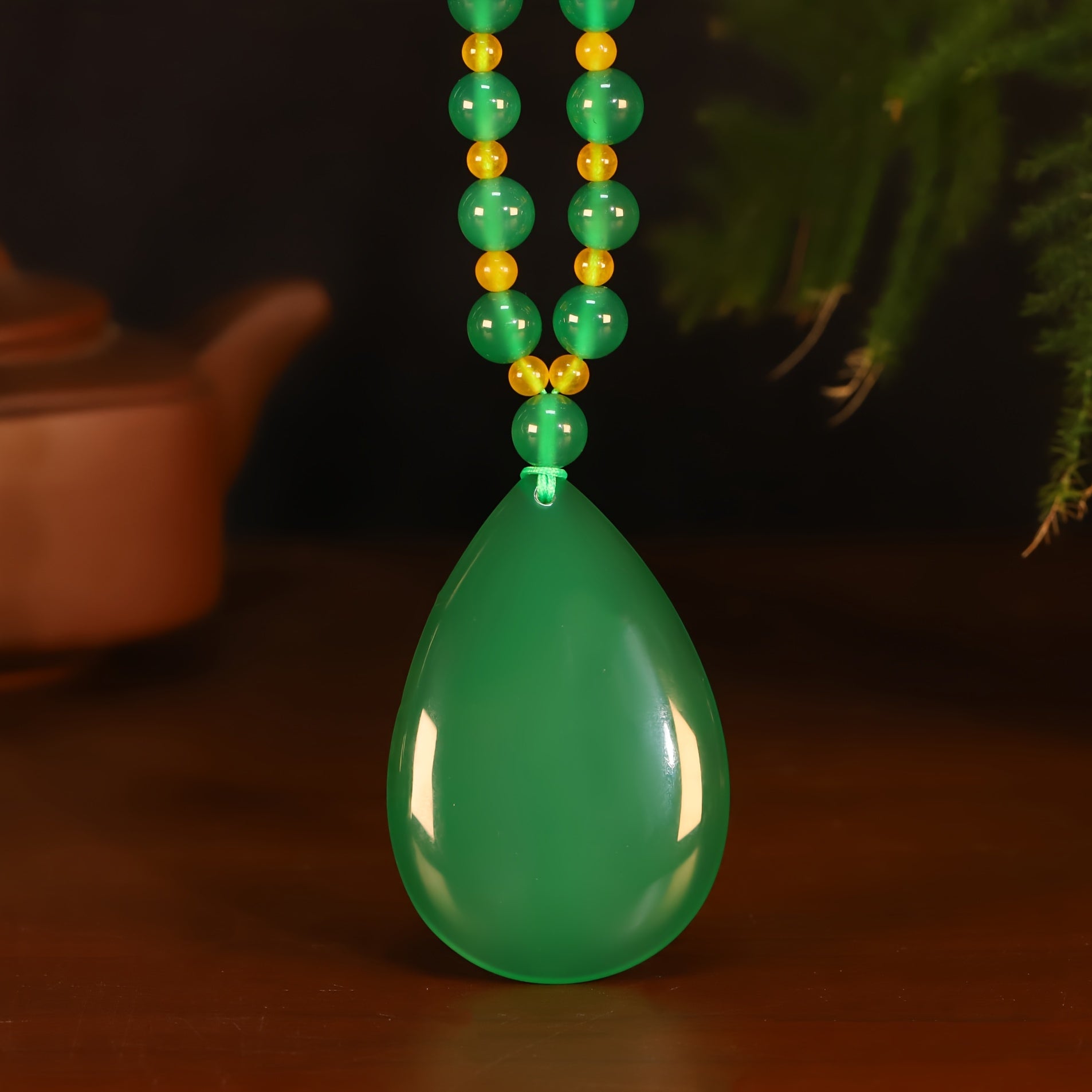Handmade Natural Agate Teardrop Pendant Necklace - Bohemian Green for Teenage Energy & Daily Wear
