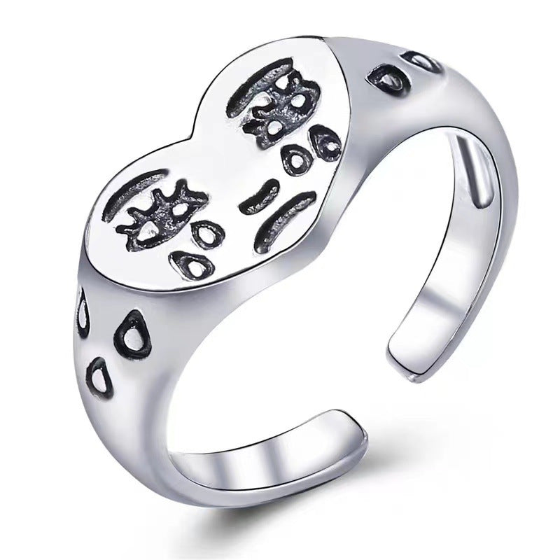 Vintage Crying Graffiti Ring — Adjustable Unisex Couple Band with Spiritual Symbolism