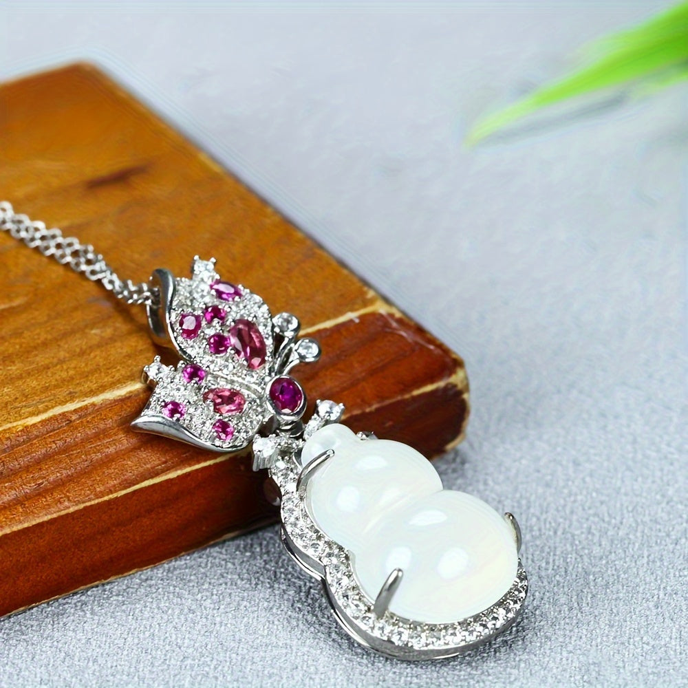 Elegant White Agate Gourd Pendant for Prosperity, Protection & Spiritual Harmony