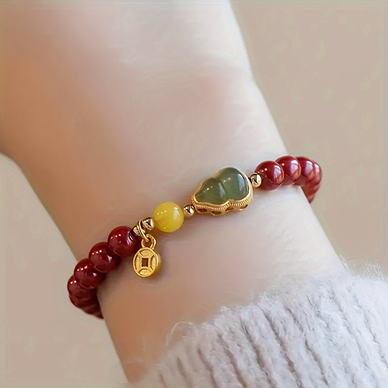 Lucky Cinnabar Bracelet: Calabash-Shaped Bead for Good Fortune & Prosperity